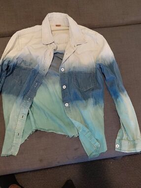 Dip-Dye Ombre Button-Up Shirt in White, Blue & Green